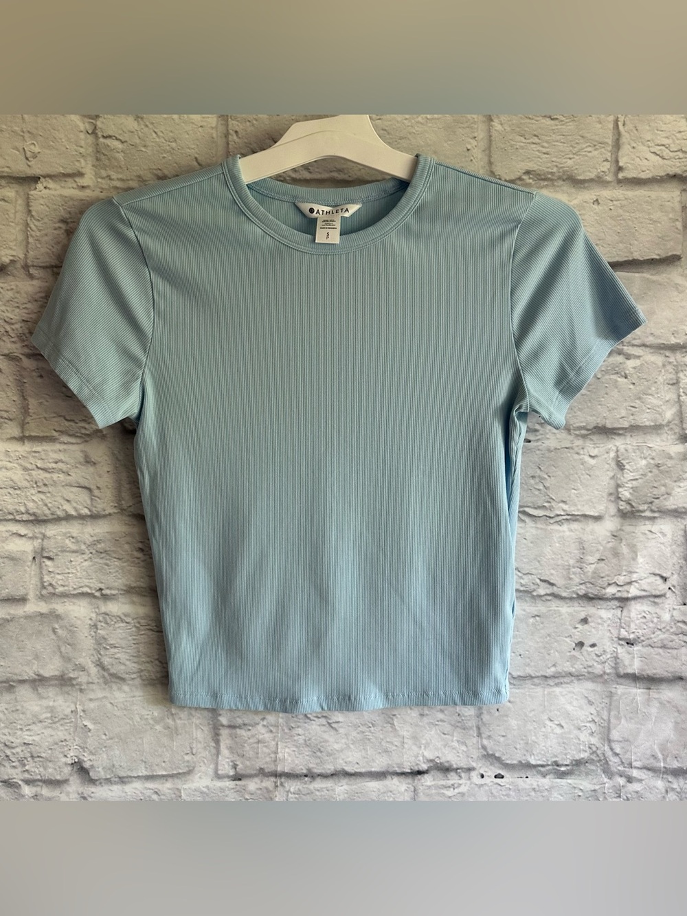 PREOWNED ATHLETA SIGNATURE RIBBED CROP T SHORT SLEEVE LIGHT BLUE TSHIRT SIZE S